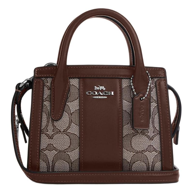 COACH Andrea 15 logo zip closure fine calfskin shoulder crossbody tote mini women s oak and maple коричневый