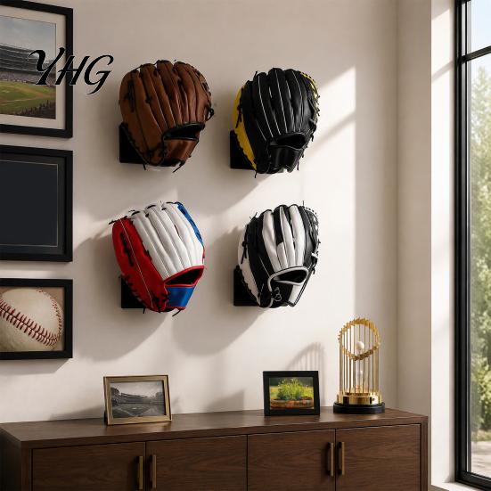 Heavy Duty Glove Holder Baseball Display Stand, Wall Mount Space Saving Hanger, Durable Stainless Fan Gift Steel Storage Rack for Sports Memorabilia