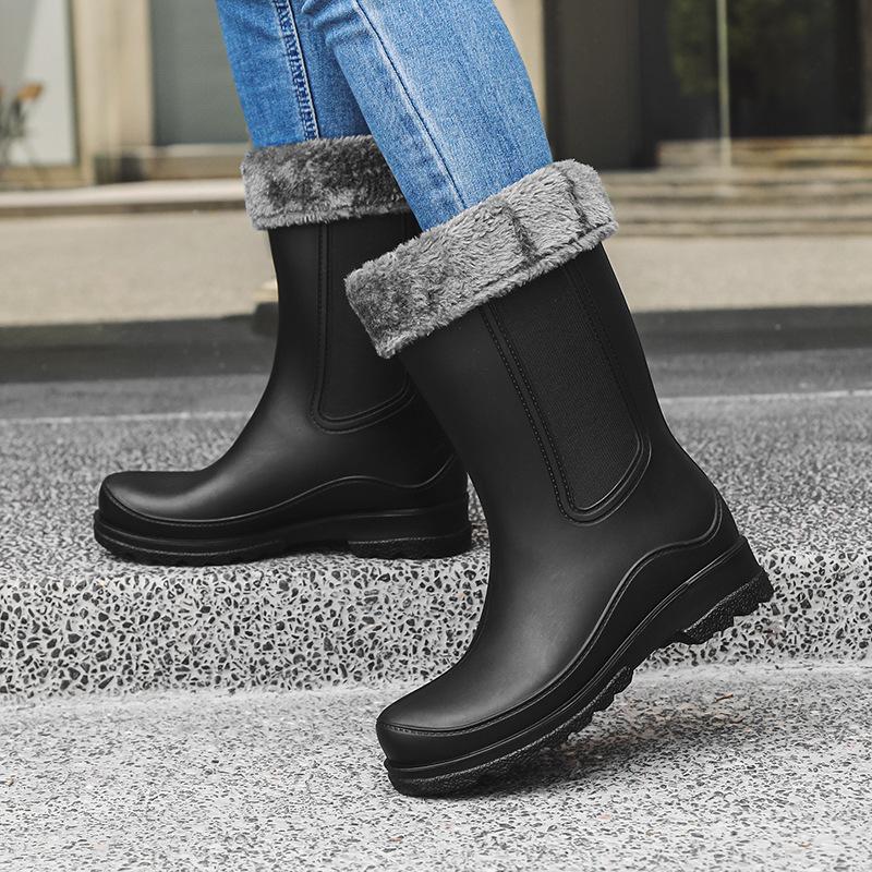 Water shoes Japanese fashion high heel medium tube high tube rain boots rain shoes thick sole warm non-slip waterproof rubber shoes