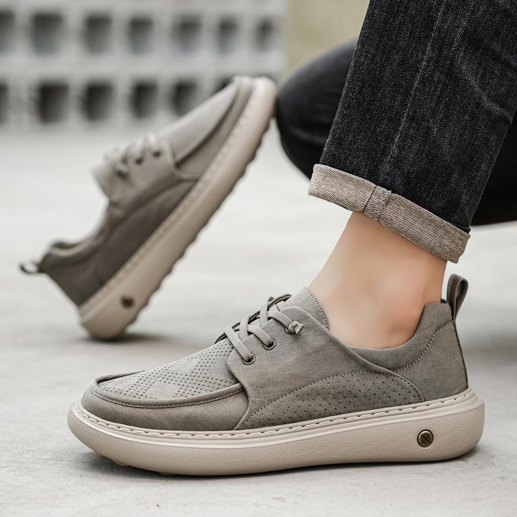 Fashion Men Sports Suit Wearing Casual Walking Shoes Gray Tennis Shoes PU Leather Low Cut Classic Retro Business Dress Social Shoe Male