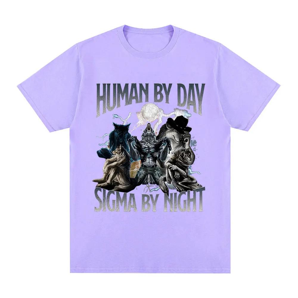 Human By Day Sigma By Night Funny Wolf Graphic T Shirt Men Women Casual Cotton Short Sleeve Oversized T-shirts Streetwear Unisex
