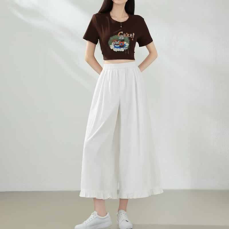 Betu Women's 2026 Summer Petal-Hem Cropped Wide-Leg Pants