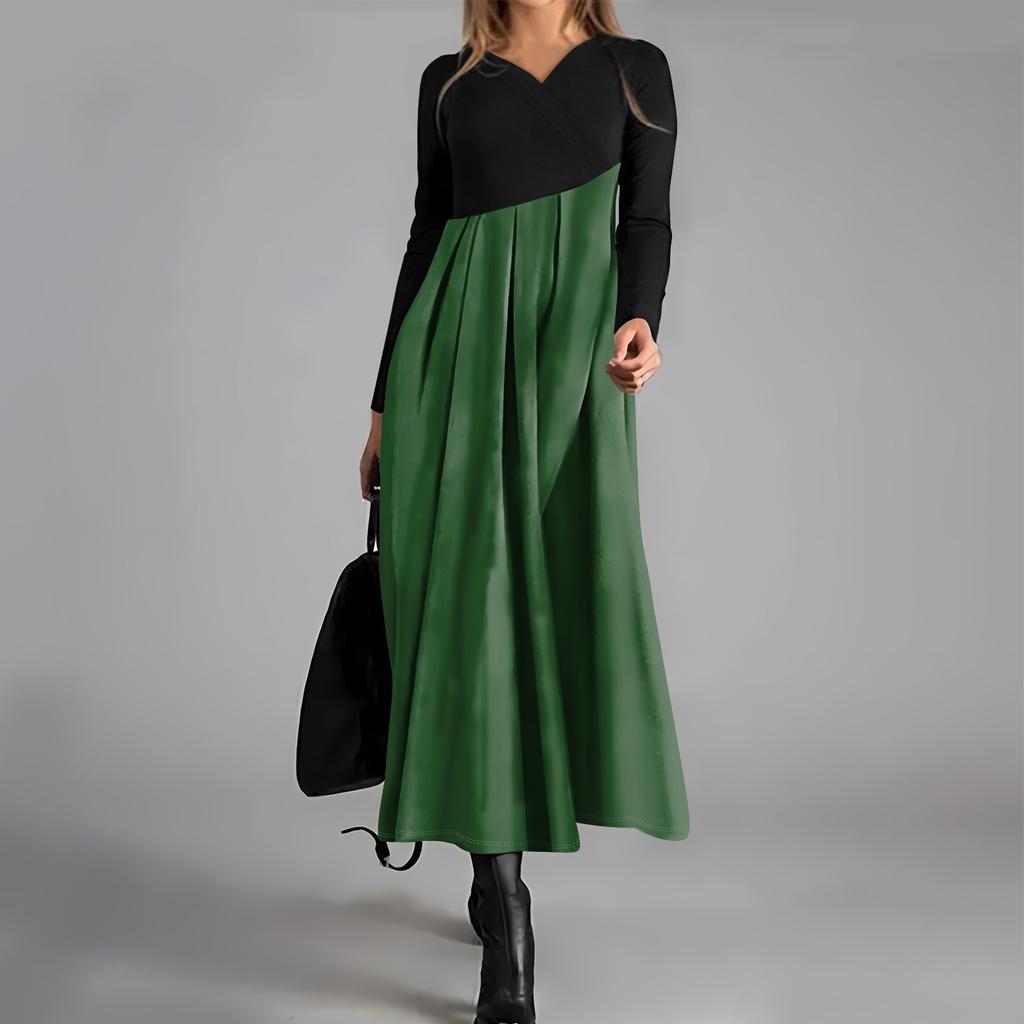 Ladies' Casual V-neck Long Sleeved Dress Color Loose And Oversized Dress