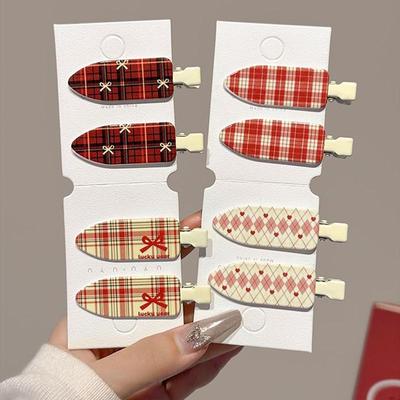 Sweet Red Color Lattice Bow Hairpin Trendy Geometric Waterdrop Hair Clip Clamp Side Barrettes Girls Women Hair Accessories Korean Headwear