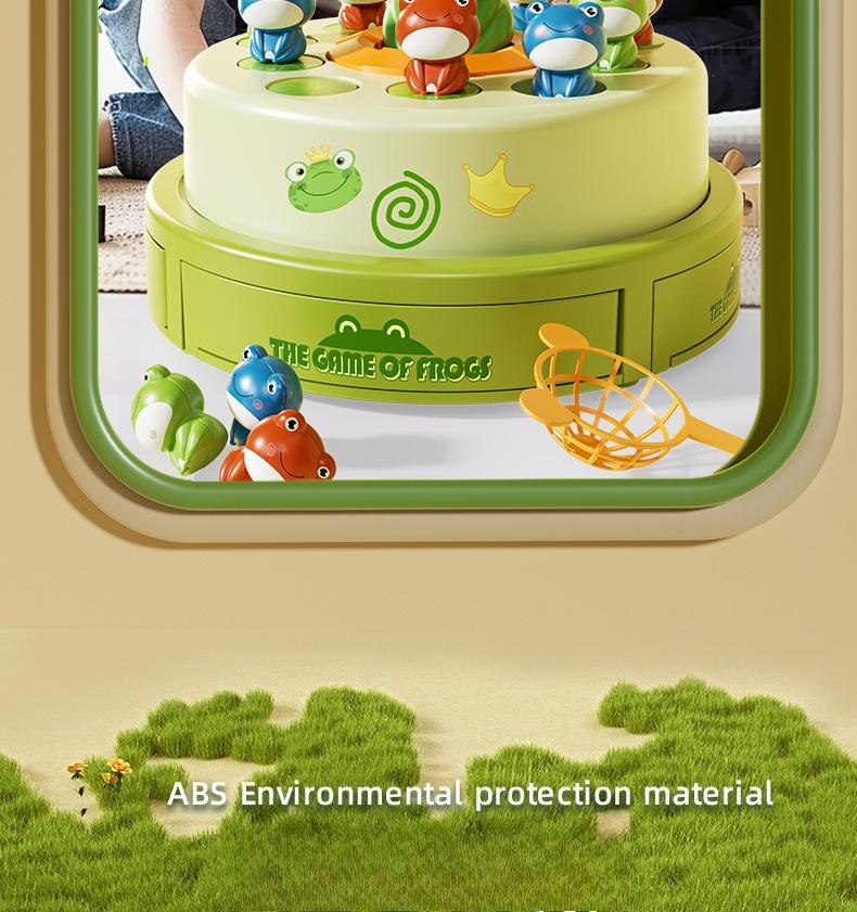 1SET Children's Ejection Frog Turntable Cartoon Net Fishing Bouncing Frog Concentration Training Sound and Light Electric Toy