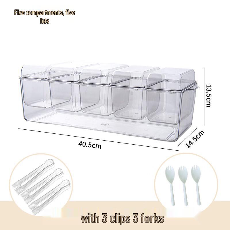 RuHan Transparent Rectangular 5-Compartment Food Storage Container