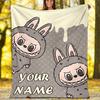 Coperta Plaid Labubu Personalizzabile – Nome Personalizzato, Coperta Accogliente per Tutte le Stagioni, Lavabile in Lavatrice, Coperta Personalizzata