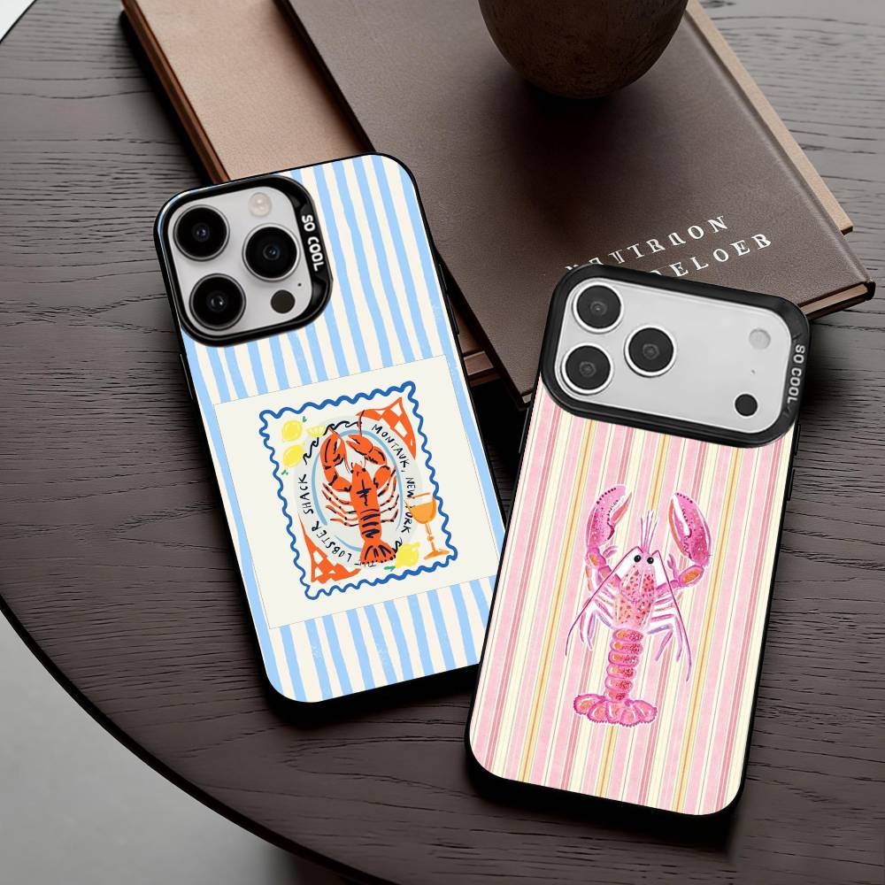 L-Lobster On S-Stripes Ocean Phone Case For iPhone17,16,15,14,13,12,11 Plus,Pro Max Black Candy Silver Phone Case