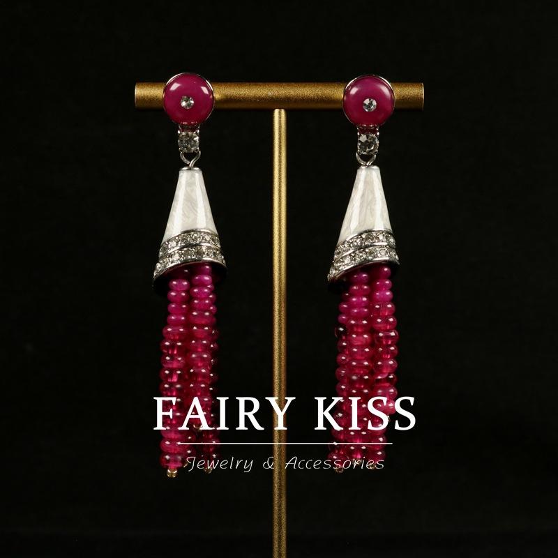 

Серьги Красные Бусины Кисточка Изысканная Эмаль Бриллиант Темперамент Универсальные Премиальный Шарм Женские Серьги Игла из Серебра 925 пробы