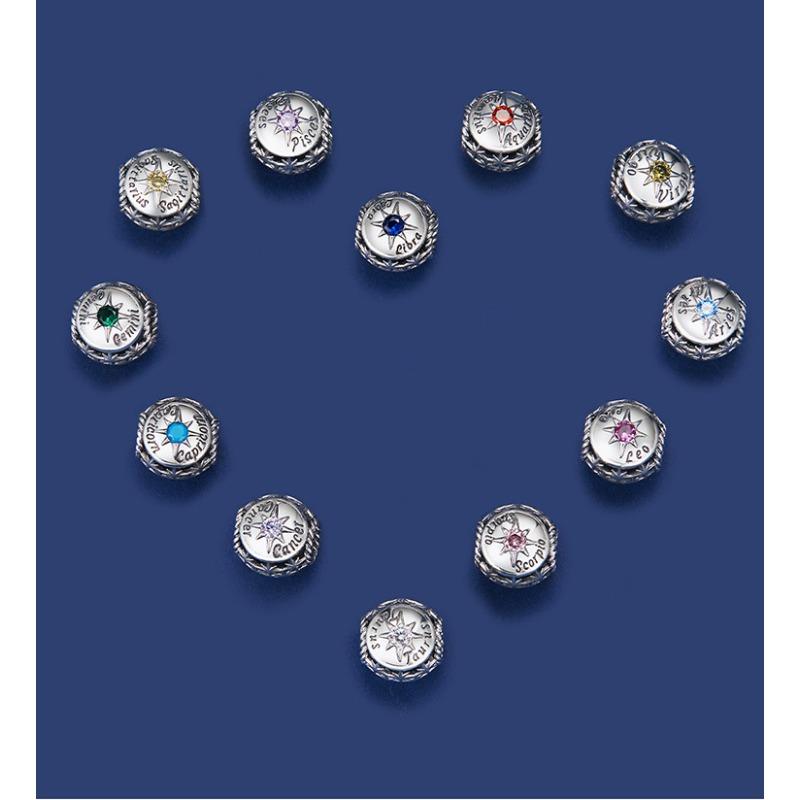 12 Constellation S925 Silver Beaded, Retro Style Fashion Color Zircon Diy Accessories Scc1725