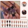 Spicy Leopard Print Black Bow Wear-on Nails: Long Almond Nude French Style, Cool & Sassy Nail Art