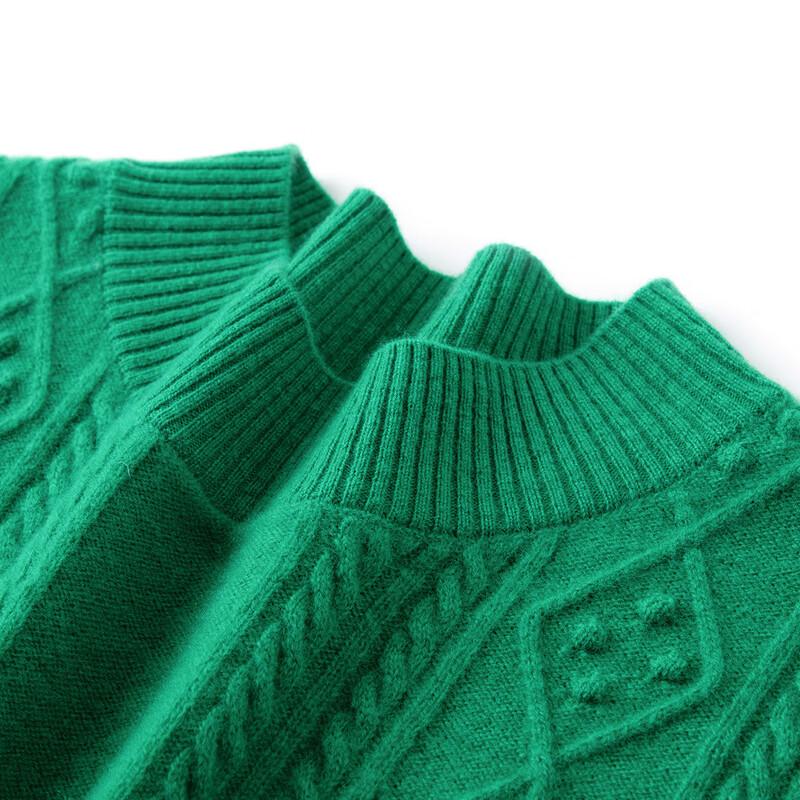 TUHUANG 100% Pure Wool Cable Knit Semi-High Collar Women's Sweater