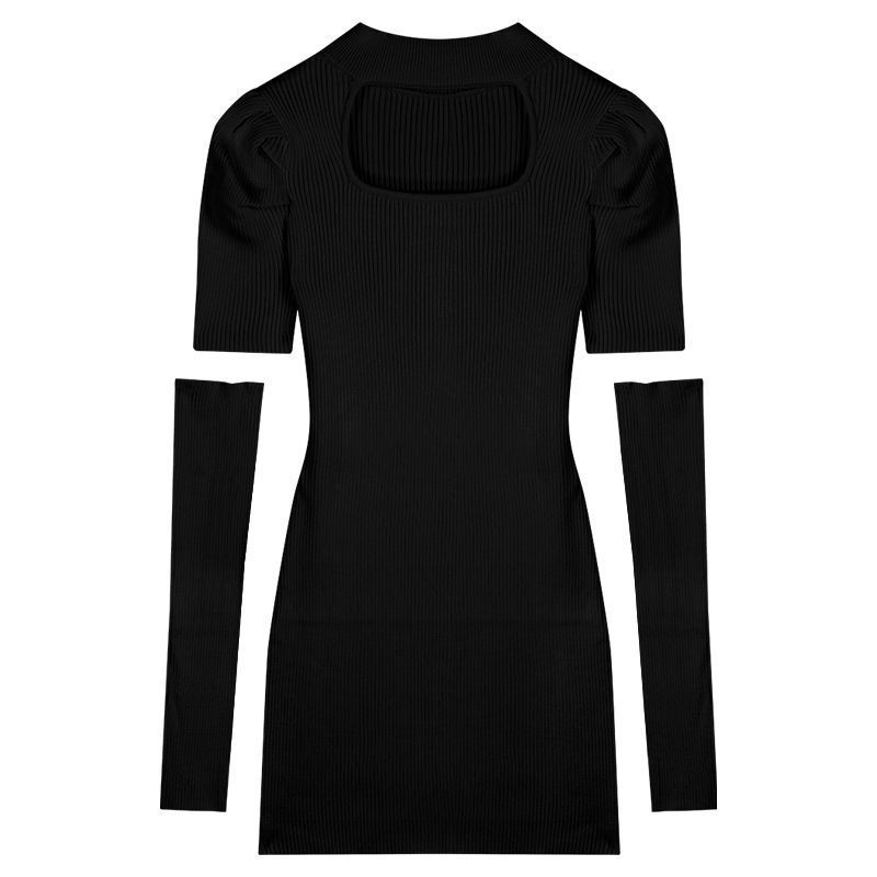 Pure Desire Sexy Hottie Black Sleeve Dress Women's Spring New Slim Fit and Thin Stacked Hip-wrapped Short Skirt