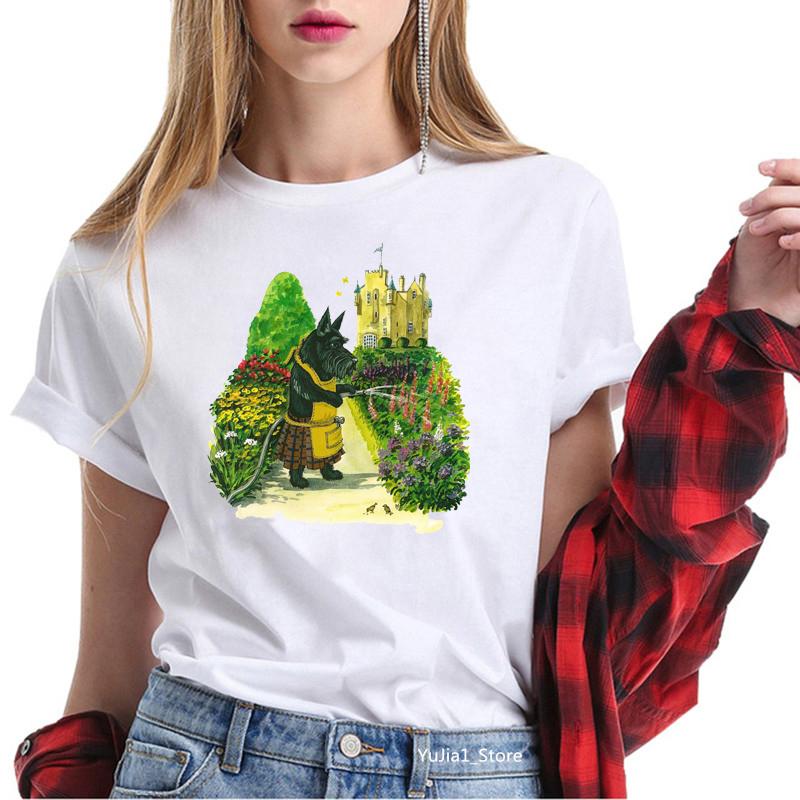 Cute Cartoon T-shirts for Women Harajuku Kawaii Scottish Terrier Animal Print Tee Shirt Femme Summer Cute Tops Dog Lover T Shirt