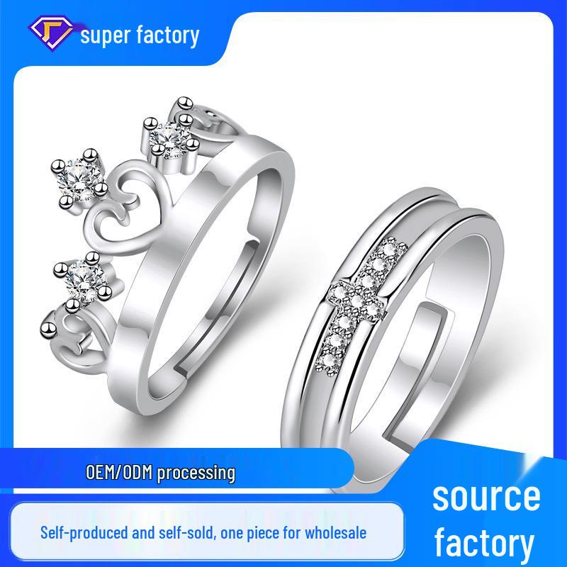 925 Sterling Silver Crown Couple Rings - Prince & Princess Matching Proposal Rings for Men and Women