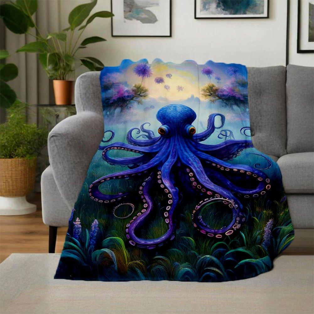 "Oceanic Majesty: The Enchanting Octopus Wall Art"Blanket Flannel Throw Blanket for Sofa, Bed, Travel, Camping, Office, Couch, Chair, And Be