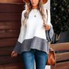 Temperament Pullover Splicing Gray-white Lazy Style High-end Design Sense Long-sleeved Top Knitted Sweater Women