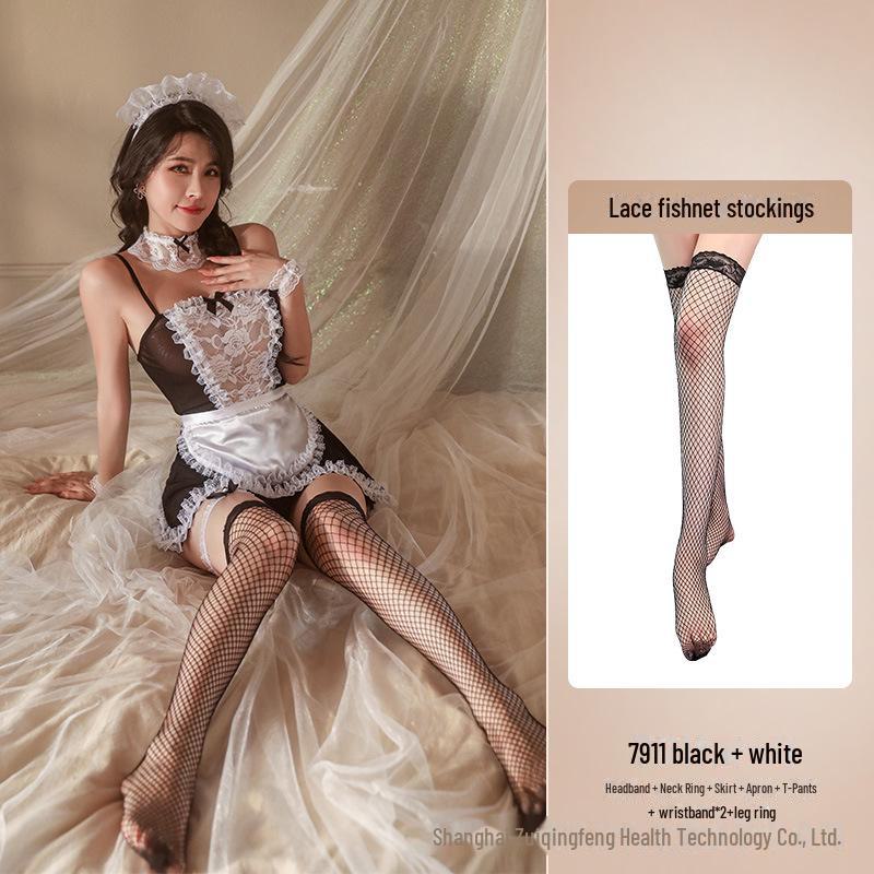 Feimu Lace Maid Role Play Lingerie: Plus Size Sexy Maid Outfit Pajamas