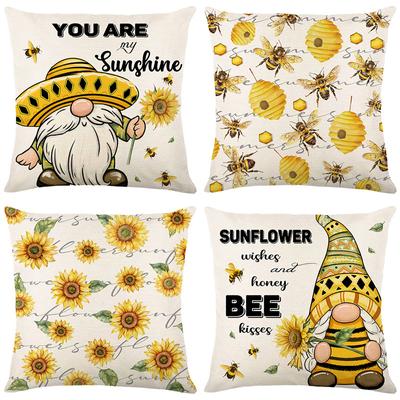 Pillow Cover Bee Day Plant Flower Sofa Cushion Cover Living Room Bedroom Decoration Pillow Cover