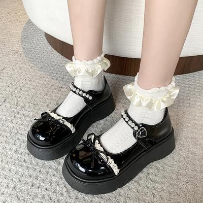 Französischer Xiaoxiangfeng Muffin Mary Jane Einzelne Schuhe Damen 2025 Frühling und Sommer Neue Plateauschuhe mit Rock Perle JK Kleine Lederschuhe