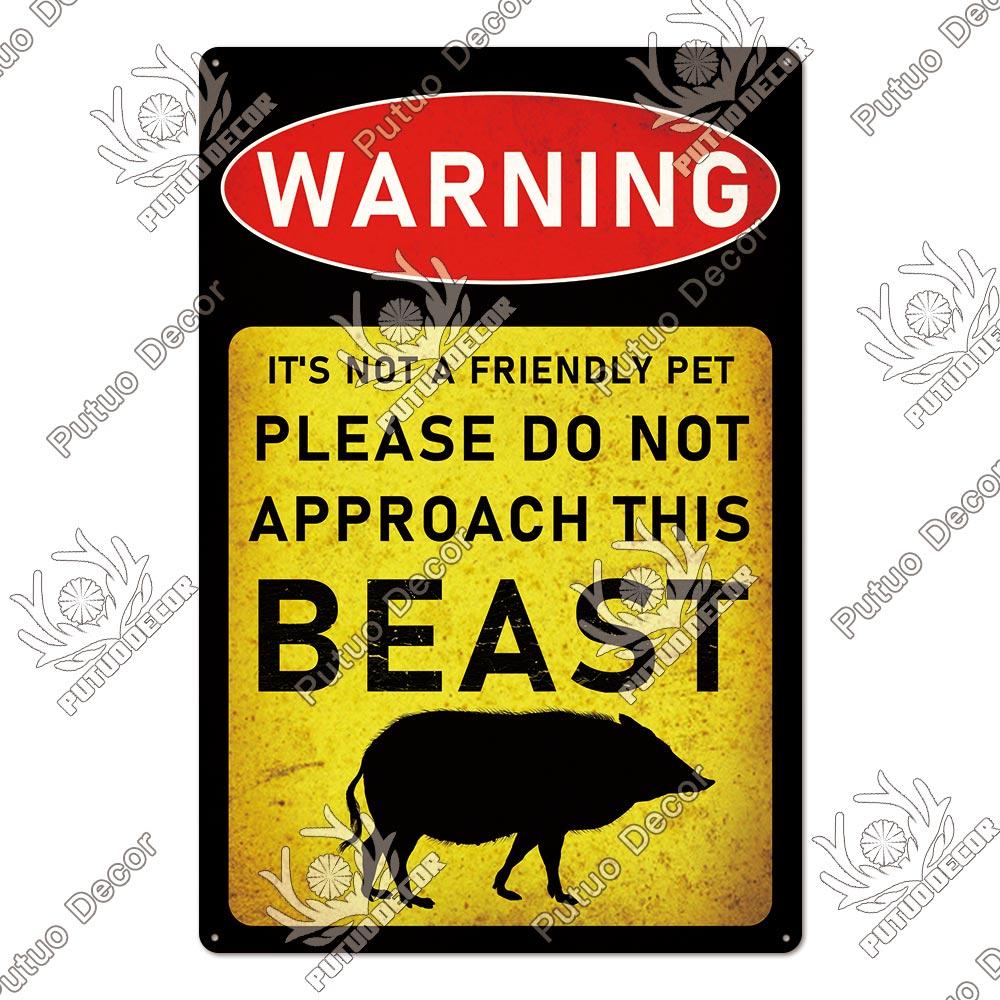 Putuo Decor Warning Tin Sign Vintage Metal Sign Pig Caution Plate Warning Decorative for Zoo Piggy Farm House Wall Decor