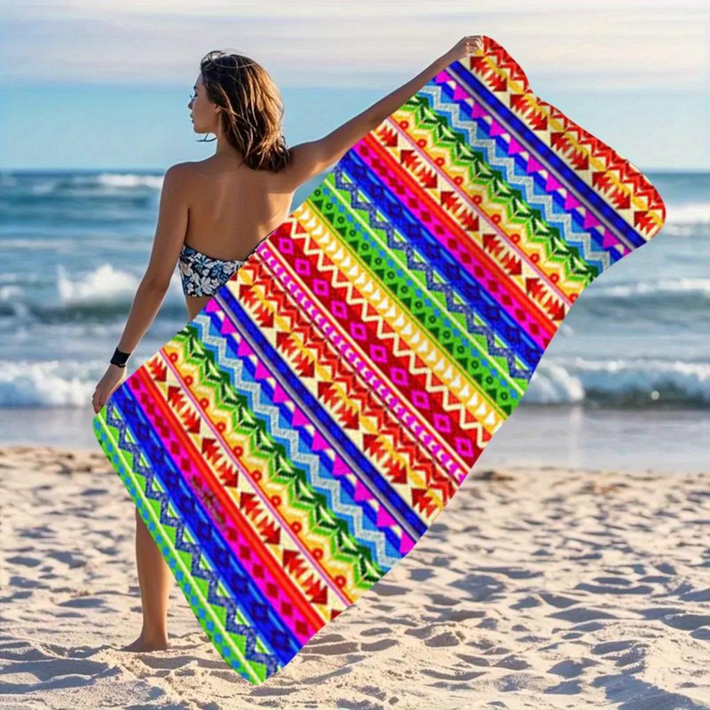 Colorful Mexican Serape Print Beach Towel Quick Dry Sand Free Oversized Bath Towel for Pool Travel Summer Vacation Boho Style