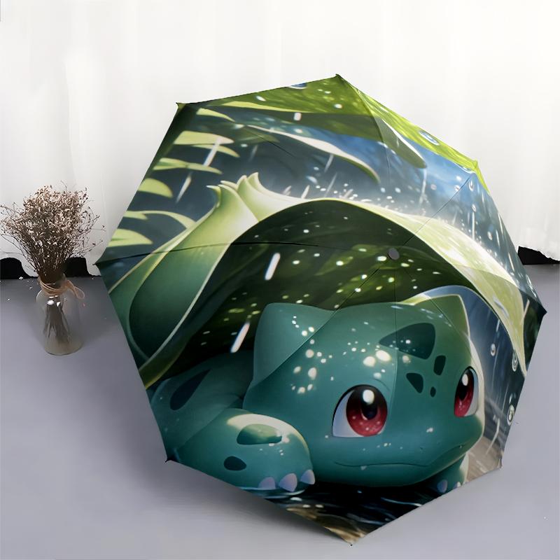Bulbasaur pattern, automatic folding umbrella, portable and foldable design, 8 ribs, a Christmas or birthday gift.