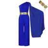 Trousers Women's Spring and Summer New Fashion Temperament Diagonal Neck Splicing Pleated OL High-waisted Jumpsuit