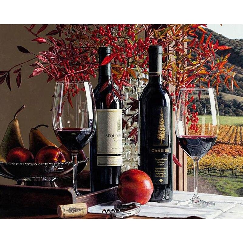 

Алмазная картина Фрукты Полный круглый комплект 5D Diy Алмазная вышивка Мозаика Красное вино Украшения Главная Full Round 40x50CM