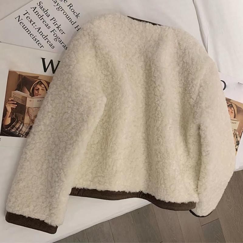 Giacca da Donna in Peluche d'Agnello Autunno e Inverno Giacca Corta Larga Piccolo Profumo Top Imbottito