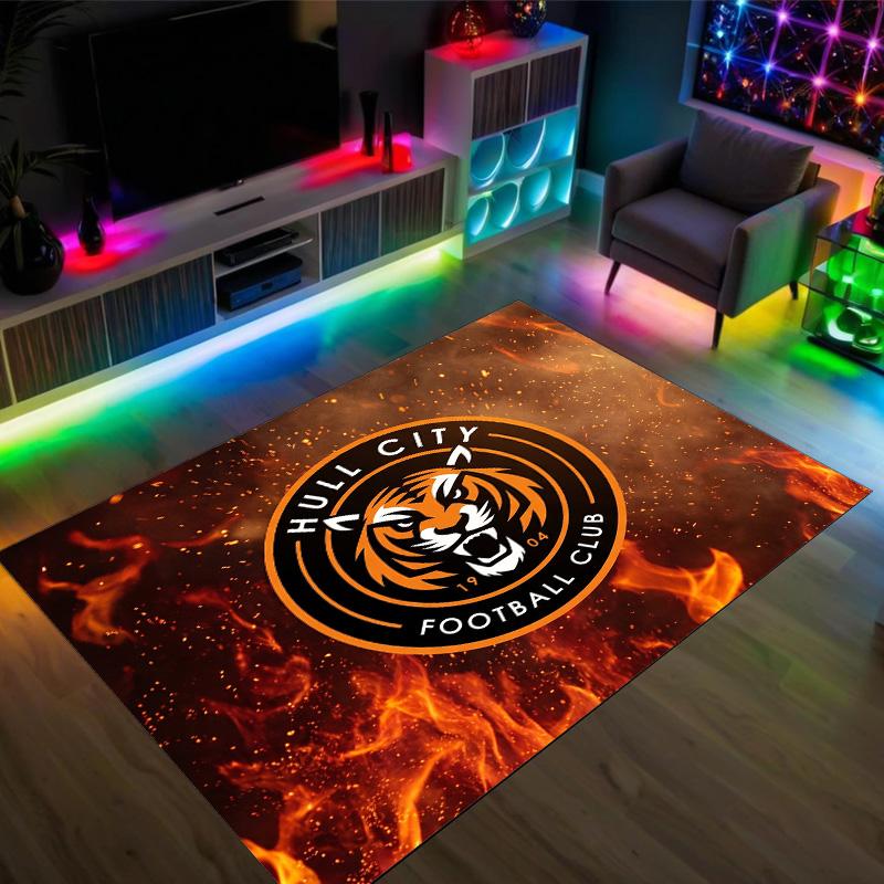 Hull City Football Design Crystal Velvet Carpet Cozy Non?Slip Printed Rug For Bedroom Living Room Entrance
