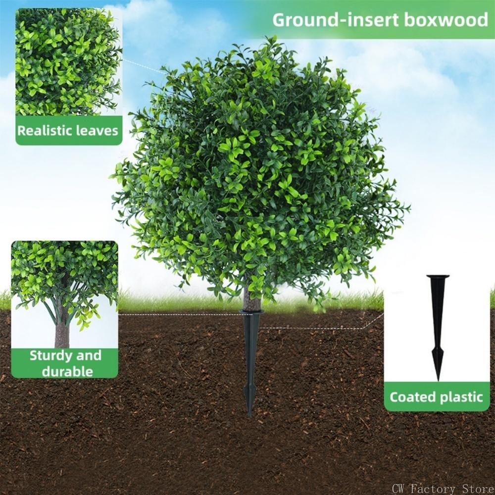 Artificial Boxwood Topiary Trees with Ground Stakes Plastic Greenery Decor for Villa Courtyard Garden Outdoor Patio Ornaments