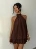 European & American Women's Backless Halter Strap Dress - Holiday Slim Fit with Puffy Short Skirt