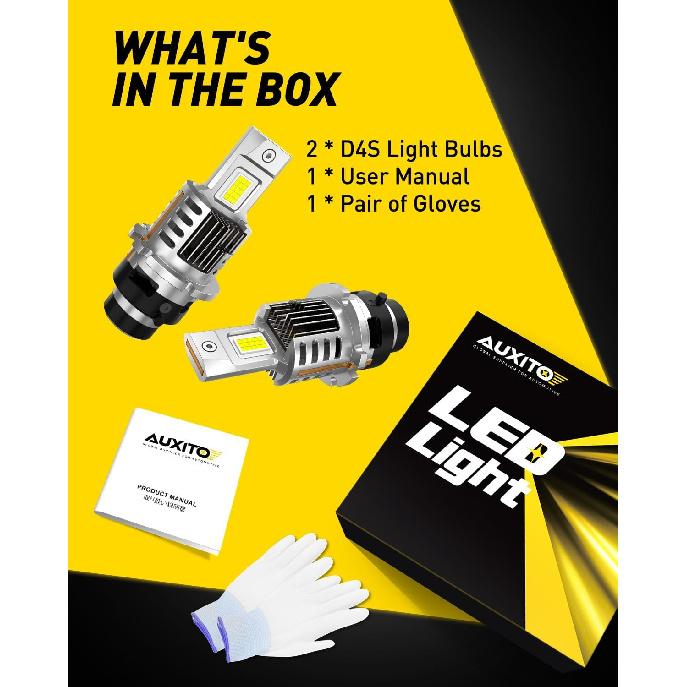 AUXITO D4S/D4R Light Bulbs Kit - 20000LM 35W 6500K, 500% Brighter, Fog Light Replacement, 2-Pack