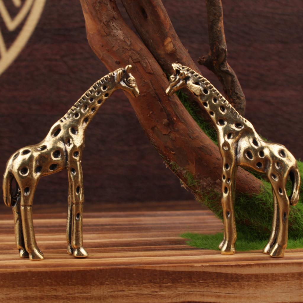 Giraffe Brass Solid Statue Desktop Decoration Vintage Animal Figurines Toys