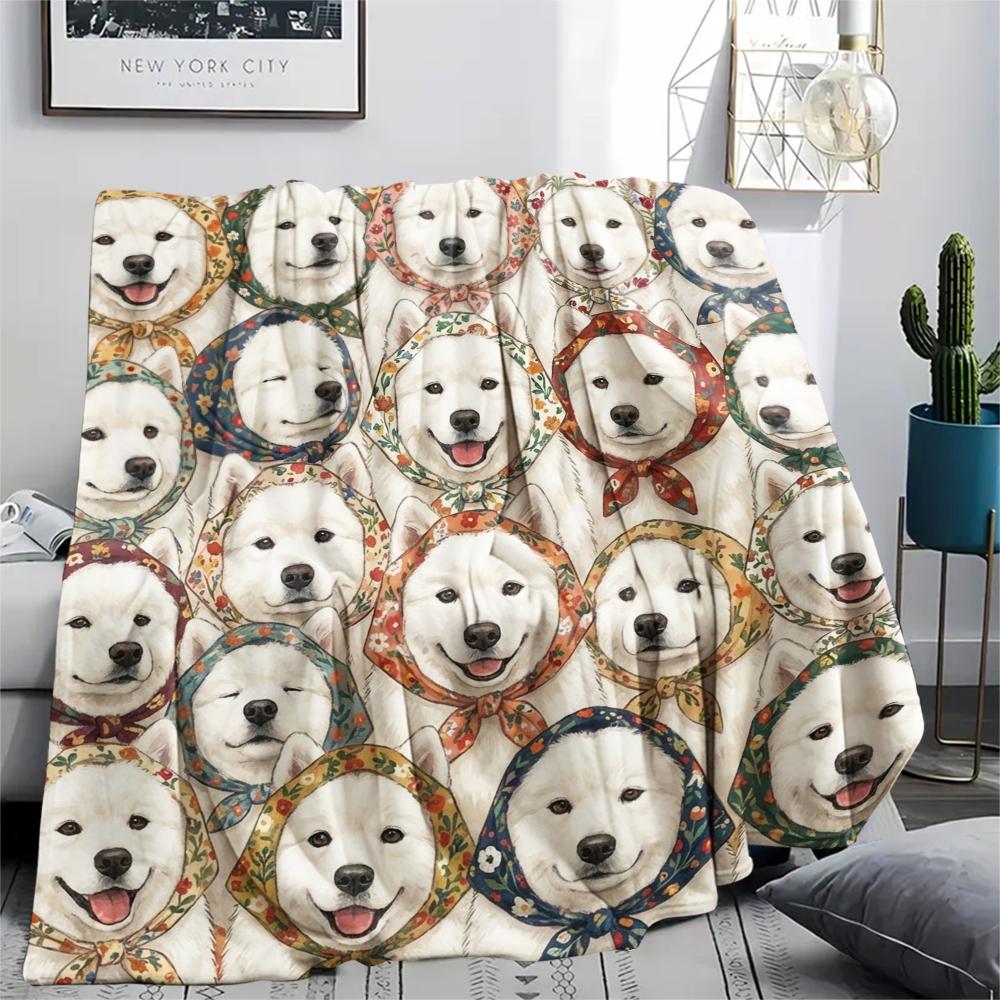 1PC Retro Pet Puppy Print Flannel Blanket, High Quality All Seasons, Home Decor, Warmth and Comfort, Perfect for Christmas Gifts