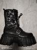 Cyber Rock Women's New Metal Punk Tank Locomotive Heightened Thick Bottomtie Lace Up Medium Tube Diablo Platform Heels Boots