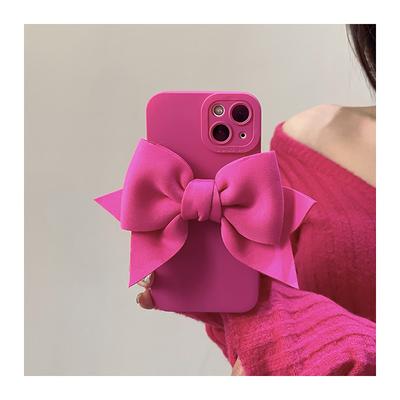 Funda protectora de cámara de moda suave con lazo en color rosa lindo 3D para iPhone 13 12 11 Pro Max Xr Xs Max X 7 8 Plus Funda trasera de silicona