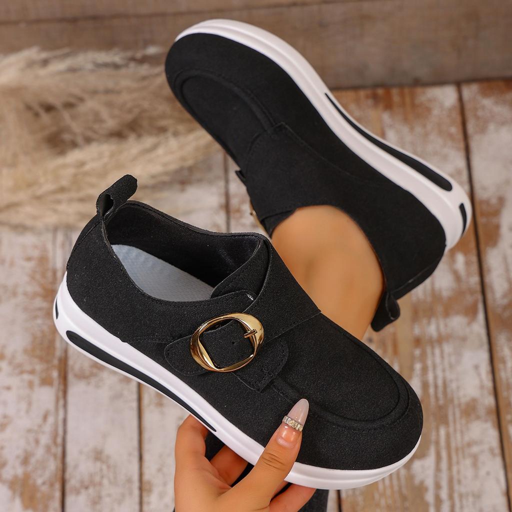 Thick Sole Belt Buckle Loafers for Women – Spring/Autumn New Round Toe Casual Large-Size Footwear