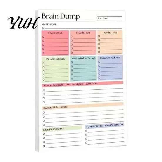 Sturdy Writing Pad for Daily Use A5 To-Do List Notebook, 50 Page Planner And Brain Dump Journal, Gift Graduation Birthday Binding Wear-Resistant Cover