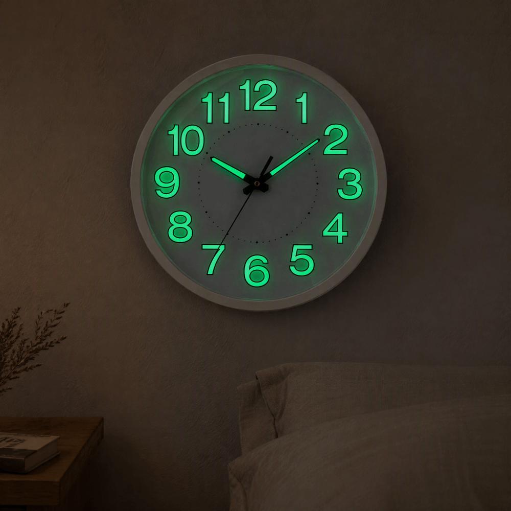 12 Inch Wall Mounted Clock Plastic Frame Non-Ticking Clock Round Quiet Analog Clock Home Decor
