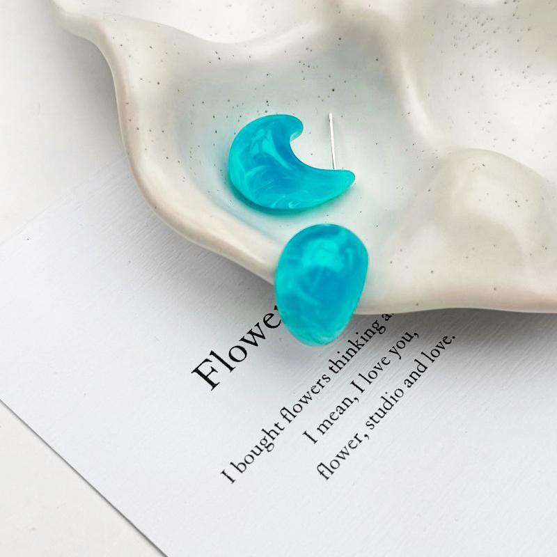 2025 New Stylish Women's C-shaped Stud Earrings Blue Enamel Water Drop Design Candy Color Lovely Wedding Zircon Aretes De Mujer