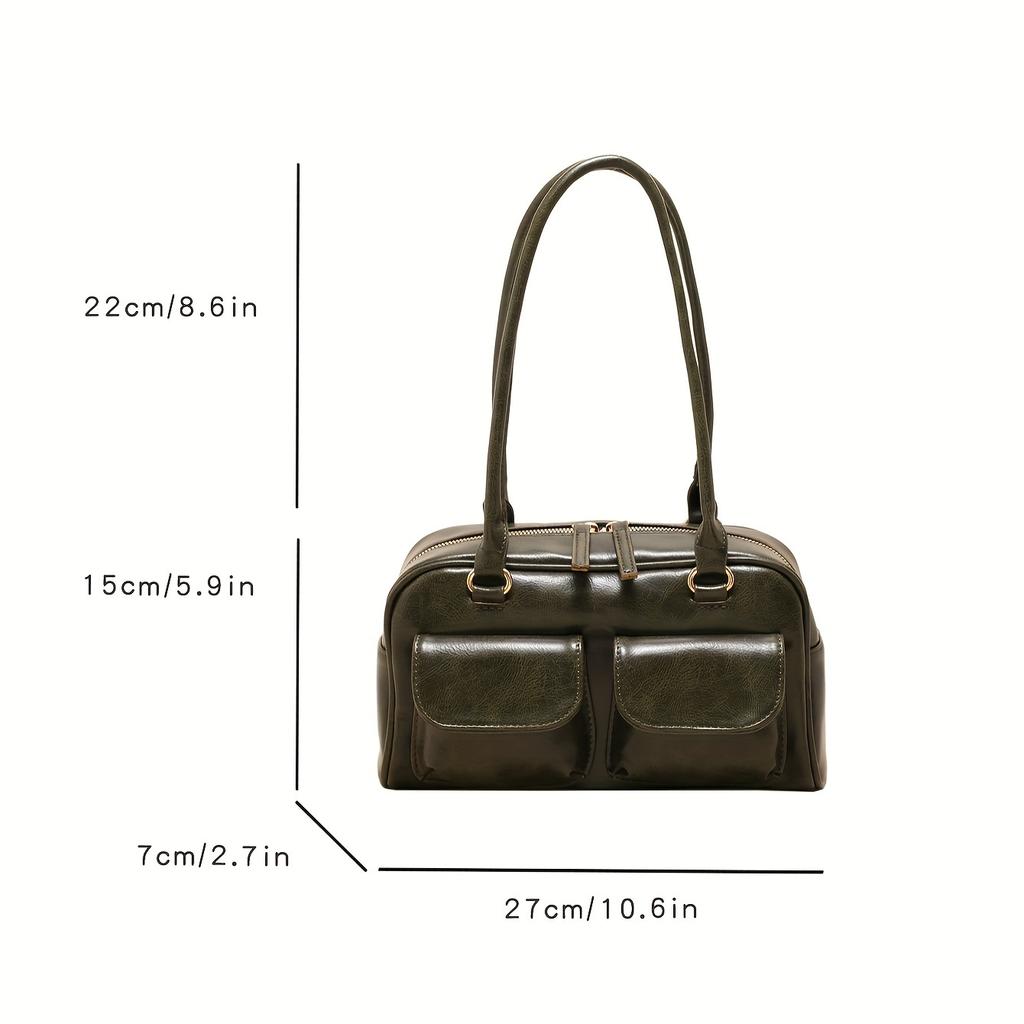 Vintage Preppy Shoulder Bag, Y2K Faux Leather Underarm Bag, Trendy Multi Pockets Handbag For Women