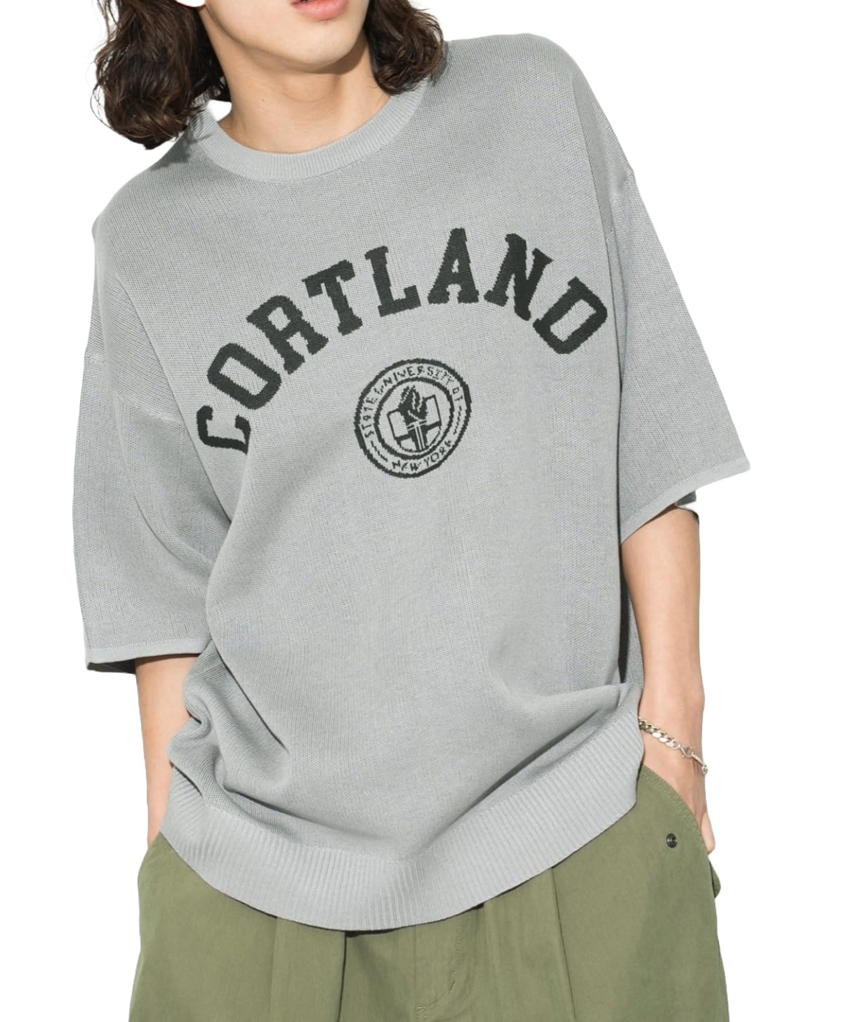 

WEGO Jacquard Knit Pullover Short Sleeve Oversized Loose Perfect for and Size M Men s Top, T-Shirt, Fit, Fit, Spring, Summer, Autumn, Winter, (Gray) серый