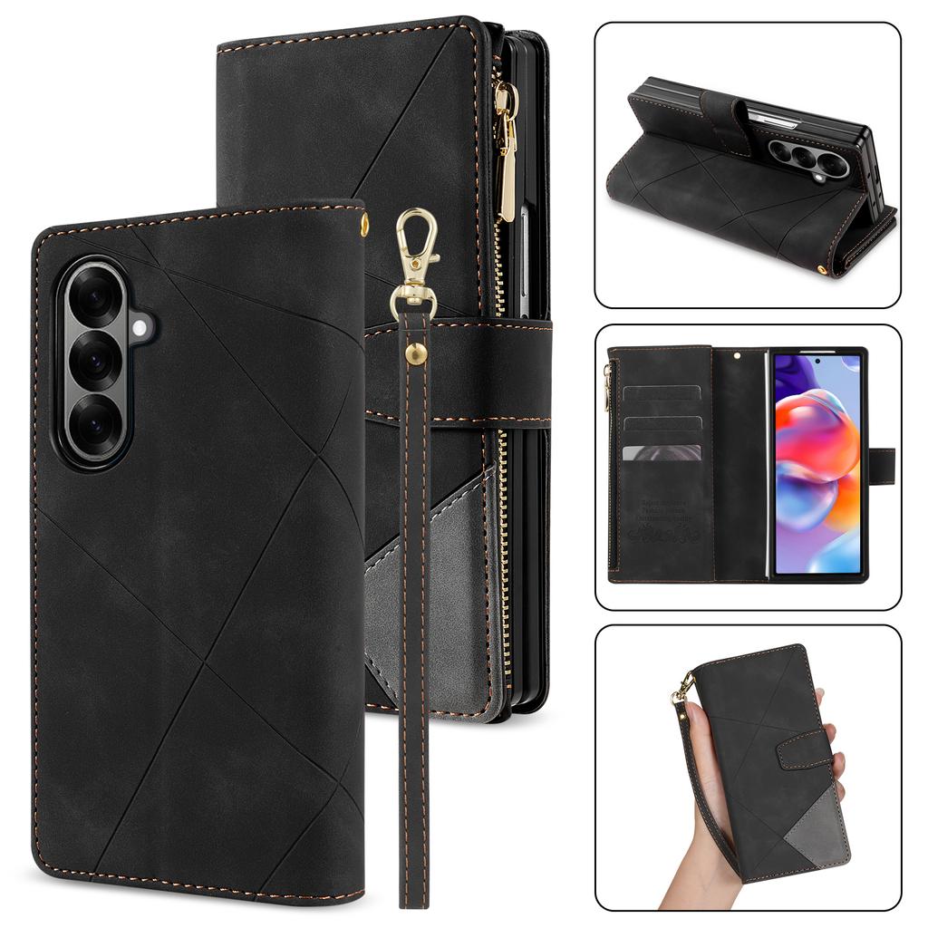 Business Flip Leather Case for Samsung Galaxy Z Fold 7 6 5 4 3 5G Fold7 Fold6 Card Holder Wallet Bag CoverWith Lanyard Etui