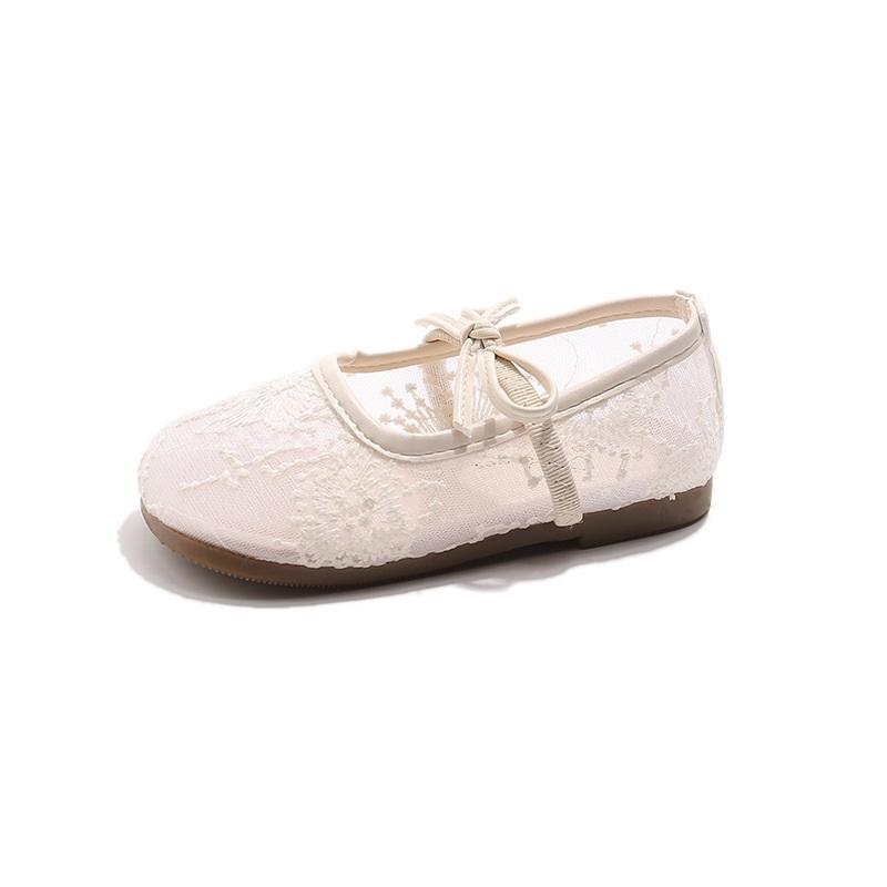 Breathable Lace Mesh Flat Shoes For Girls With Bow Spring Summer Children's Shoes Stylish Comfortable Girls Flats