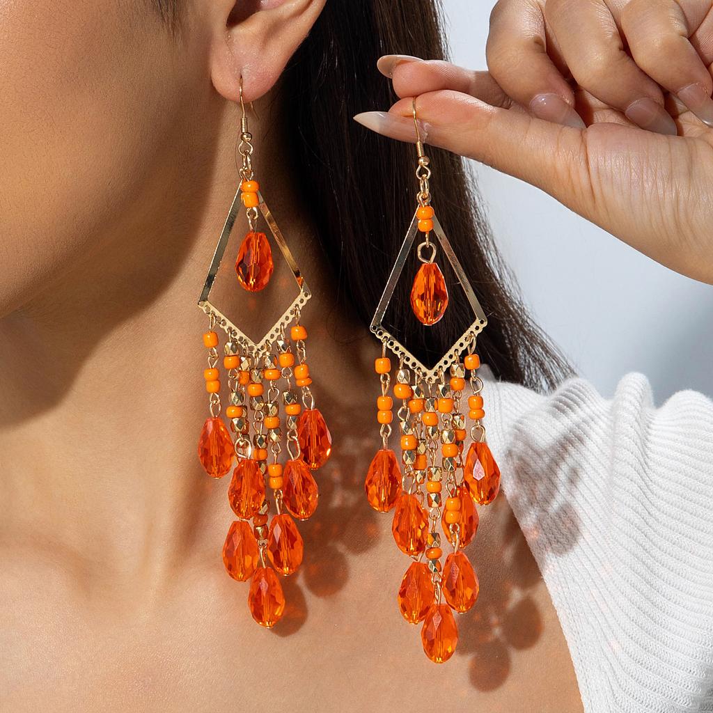 Accessories, Retro Ethnic Style Earrings, Exaggerated Temperament, Long Water Drop Fringed Earrings, Earrings.