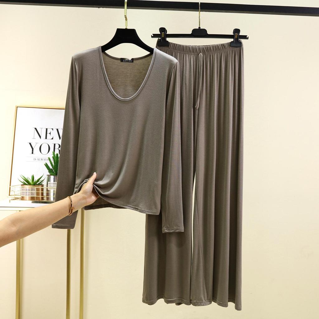 Modal Damen Frühlings-Pyjama-Set - Übergröße, Lockere Passform, Langarm, Zweiteilig