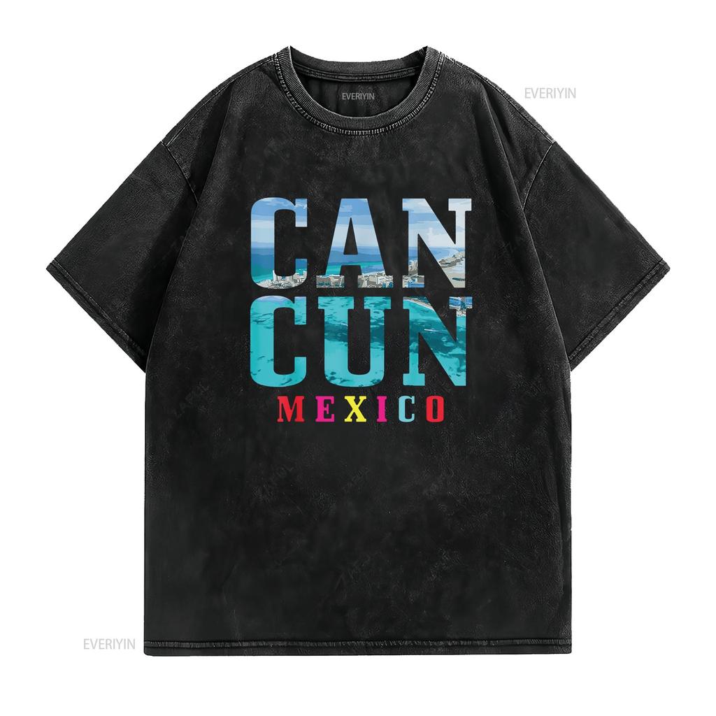 Womens Cancun Mexico Beach Summer Vacation Souvenir T Shirt vintage Washed Stretched graphic Soft Slightly Unisex Breathable