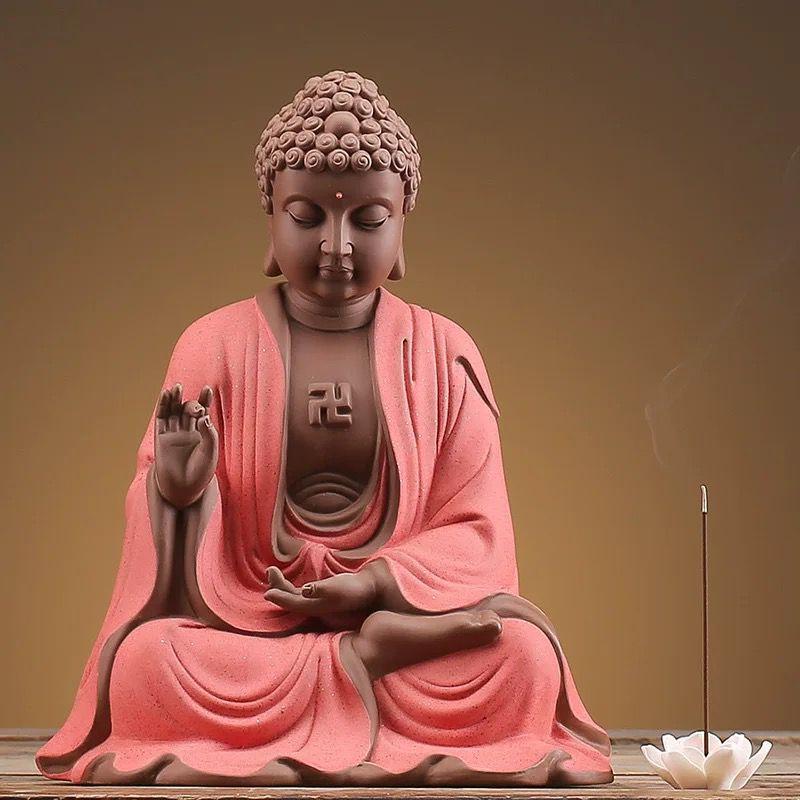 Chinese-style Buddha statue lamp ring decoration, ceramic Sakyamuni, creative entrance hall and Zen-inspired decoration for livi